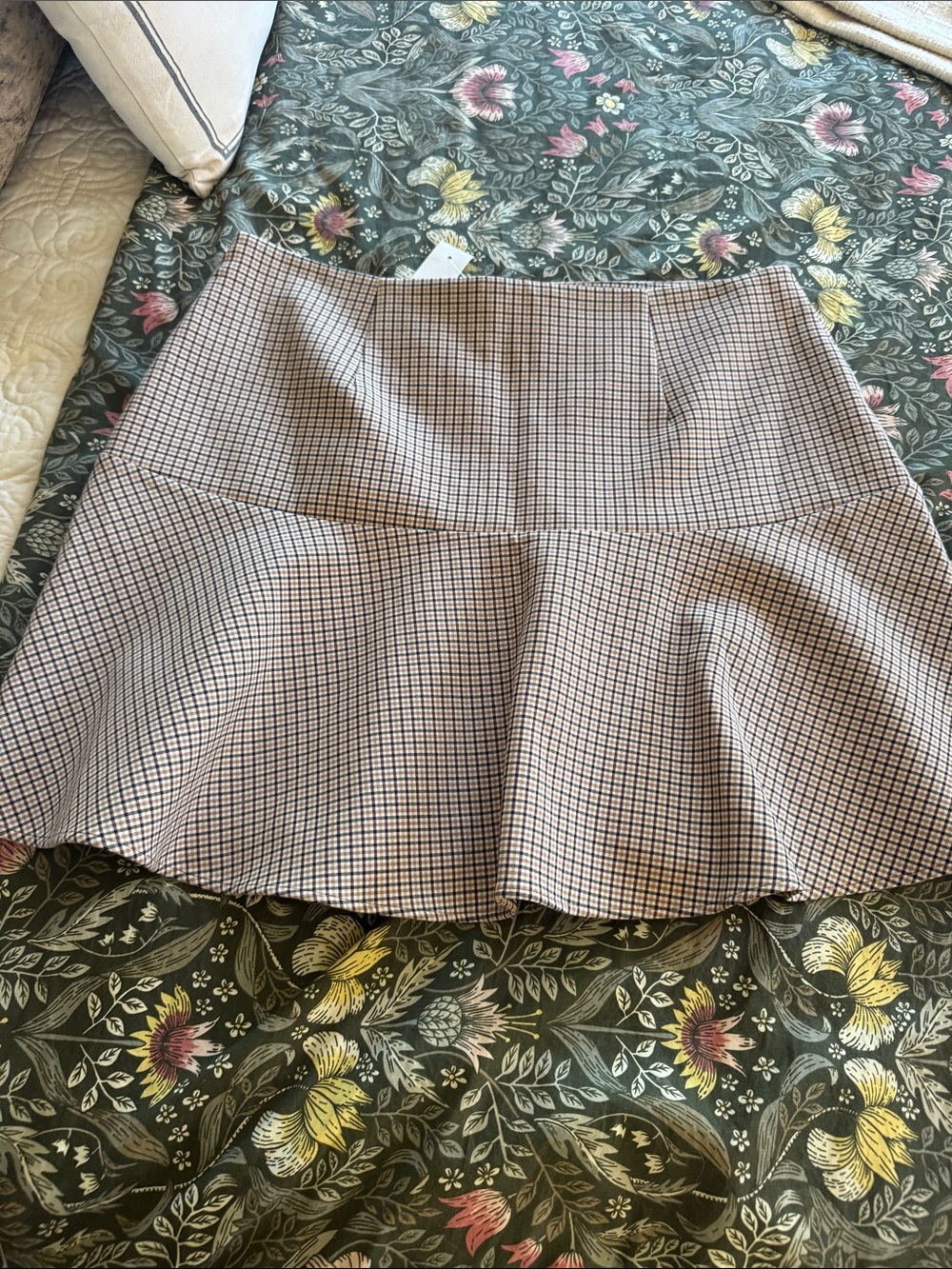 LOFT Neutral Plaid Ruffle-Hem Mini Skirt - Picture 4 of 4